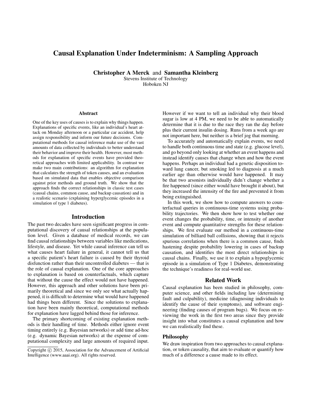 Causal Explanation Under Indeterminism: a Sampling Approach