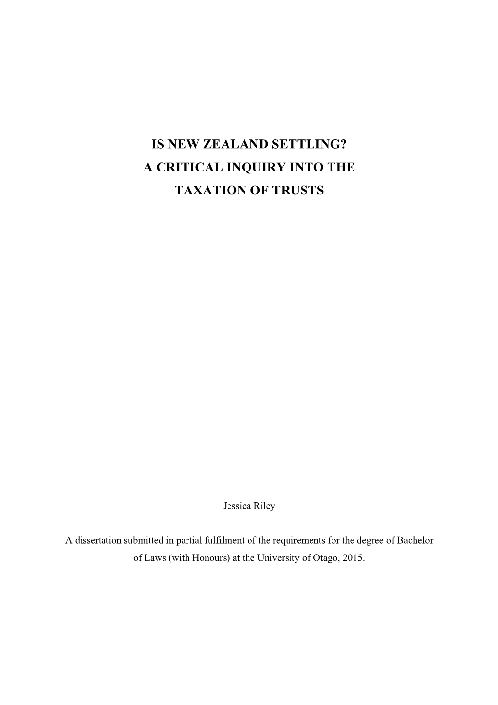 A Critical Inquiry Into the Taxation of Trusts