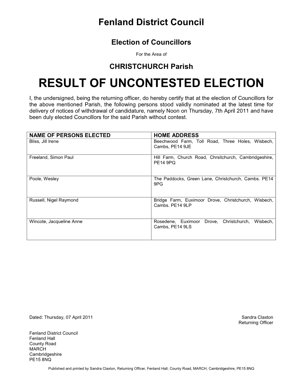 Uncontested Results