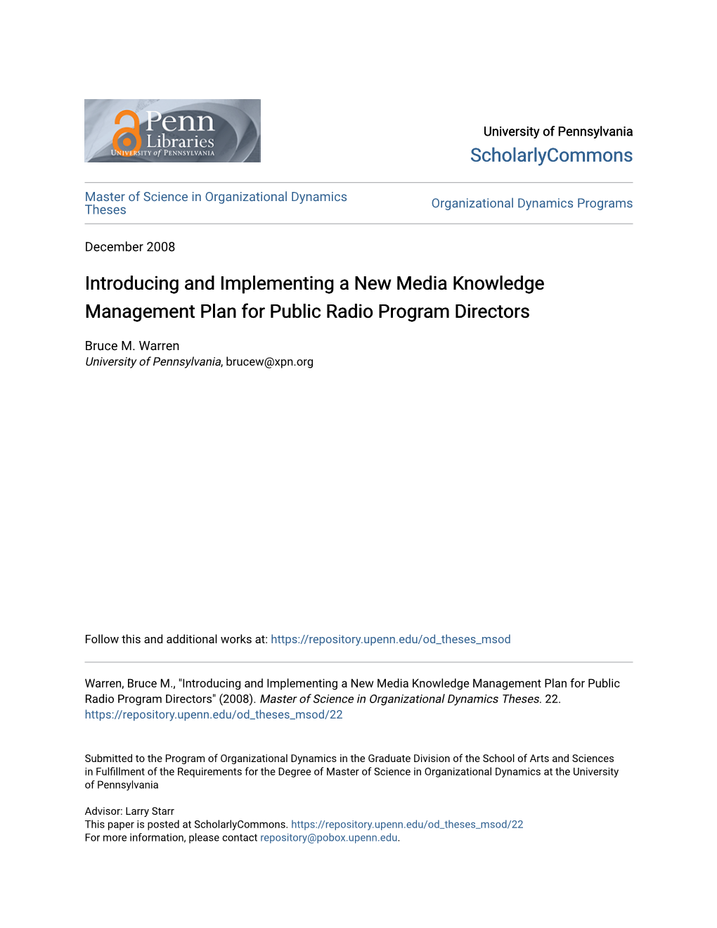 Introducing and Implementing a New Media Knowledge Management Plan for Public Radio Program Directors