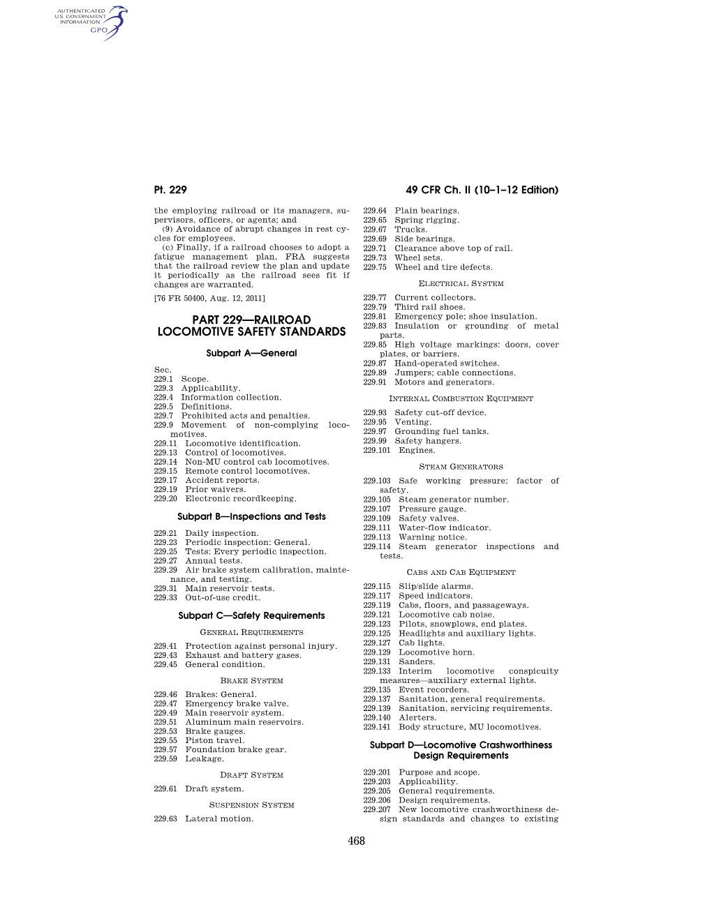 468 Part 229—Railroad Locomotive Safety Standards