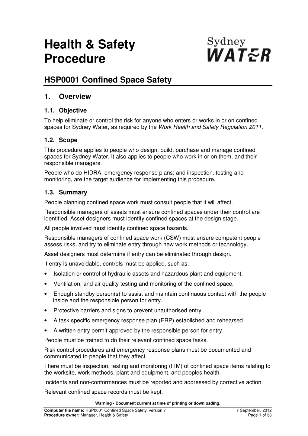 HSP0001 Confined Space Safety
