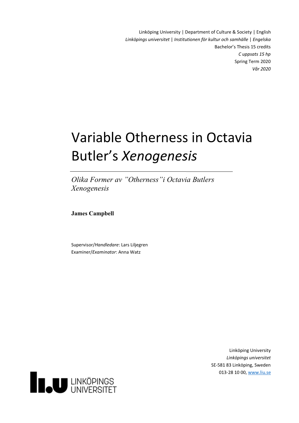 Variable Otherness in Octavia Butler's Xenogenesis