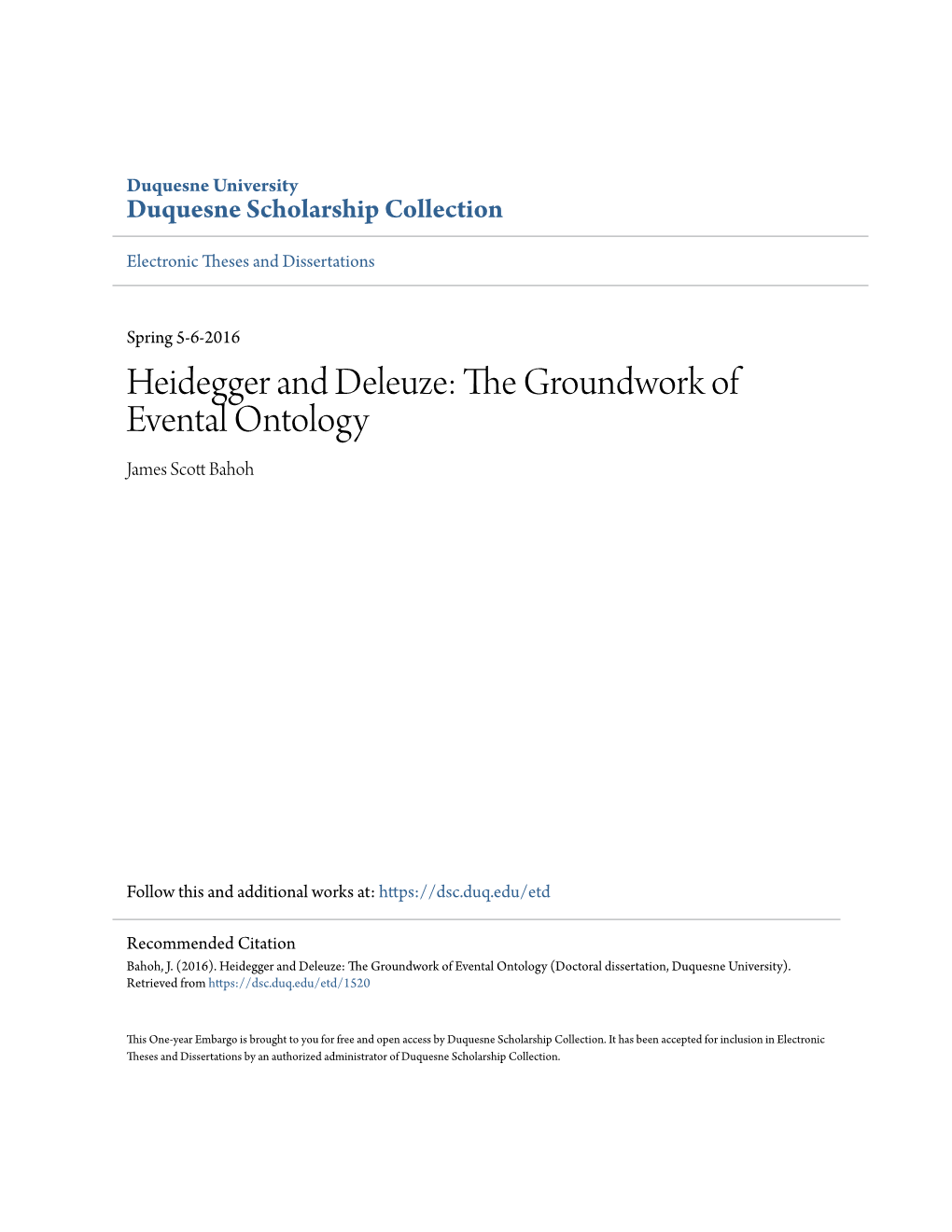 Heidegger and Deleuze: the Groundwork of Evental Ontology James Scott Ahohb