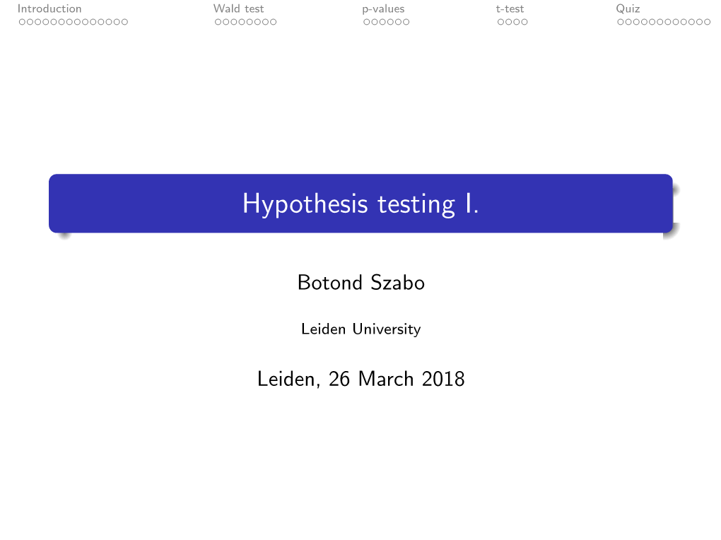 Hypothesis Testing I