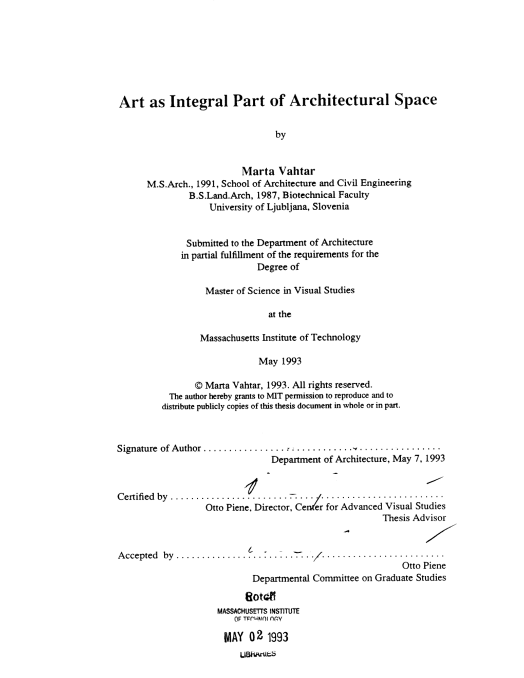 Art As Integral Part of Architectural Space