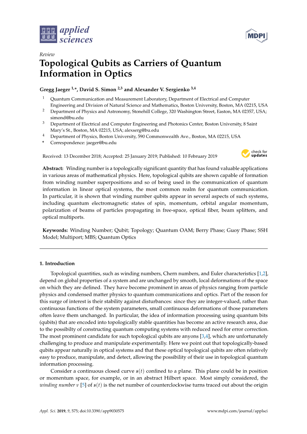 Topological Qubits As Carriers of Quantum Information in Optics