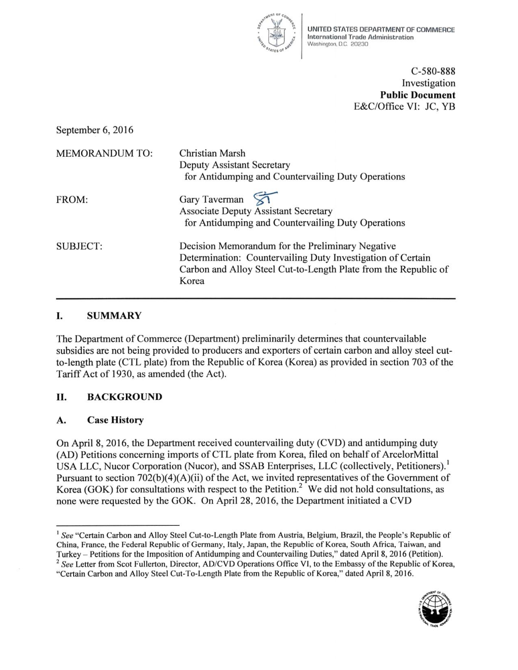 Korea CTL Plate CVD Preliminary Determination Memorandum