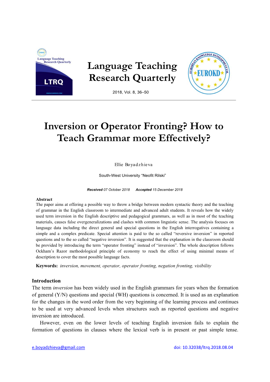 Language Teaching Research Quarterly