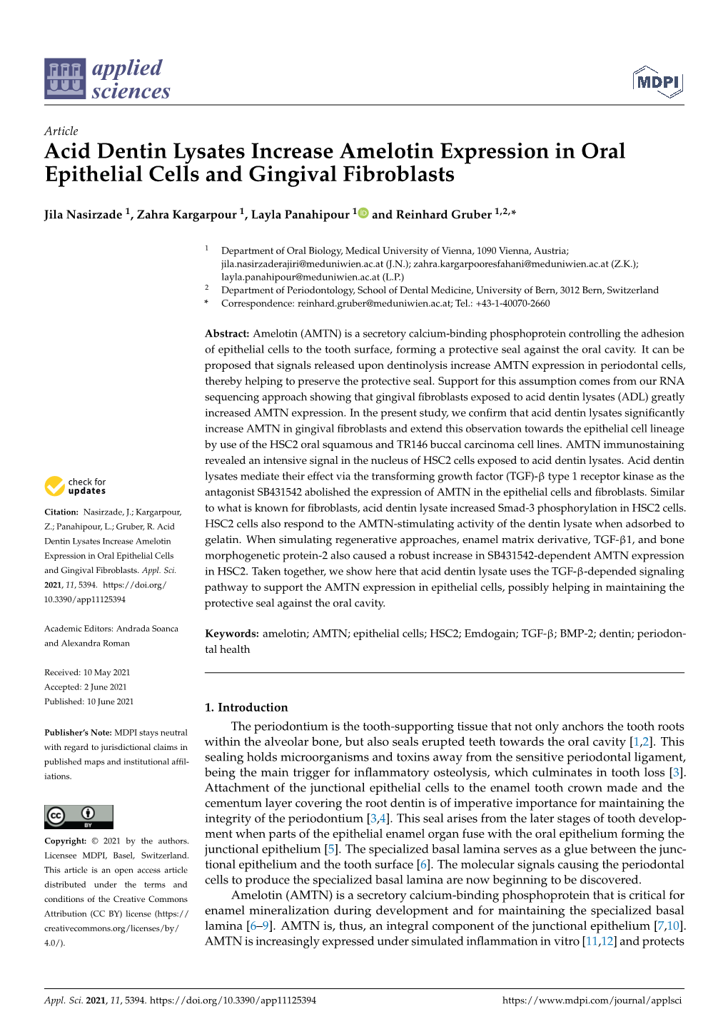 Acid Dentin Lysates Increase Amelotin Expression in Oral Epithelial Cells and Gingival Fibroblasts