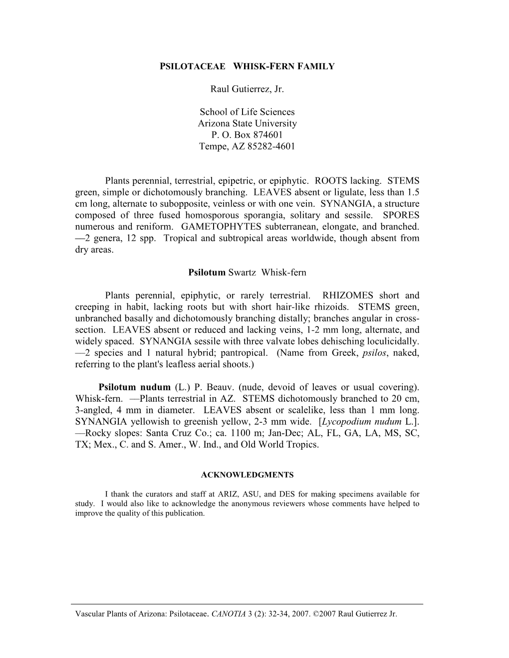 Vascular Plants of Arizona: Psilotaceae