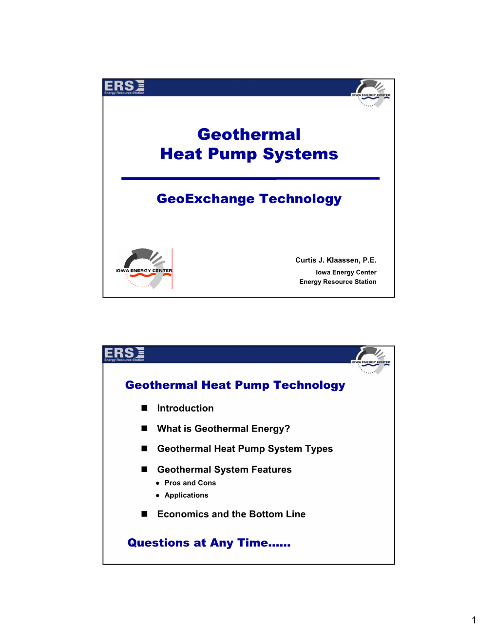 Geothermal Heat Pump Systems