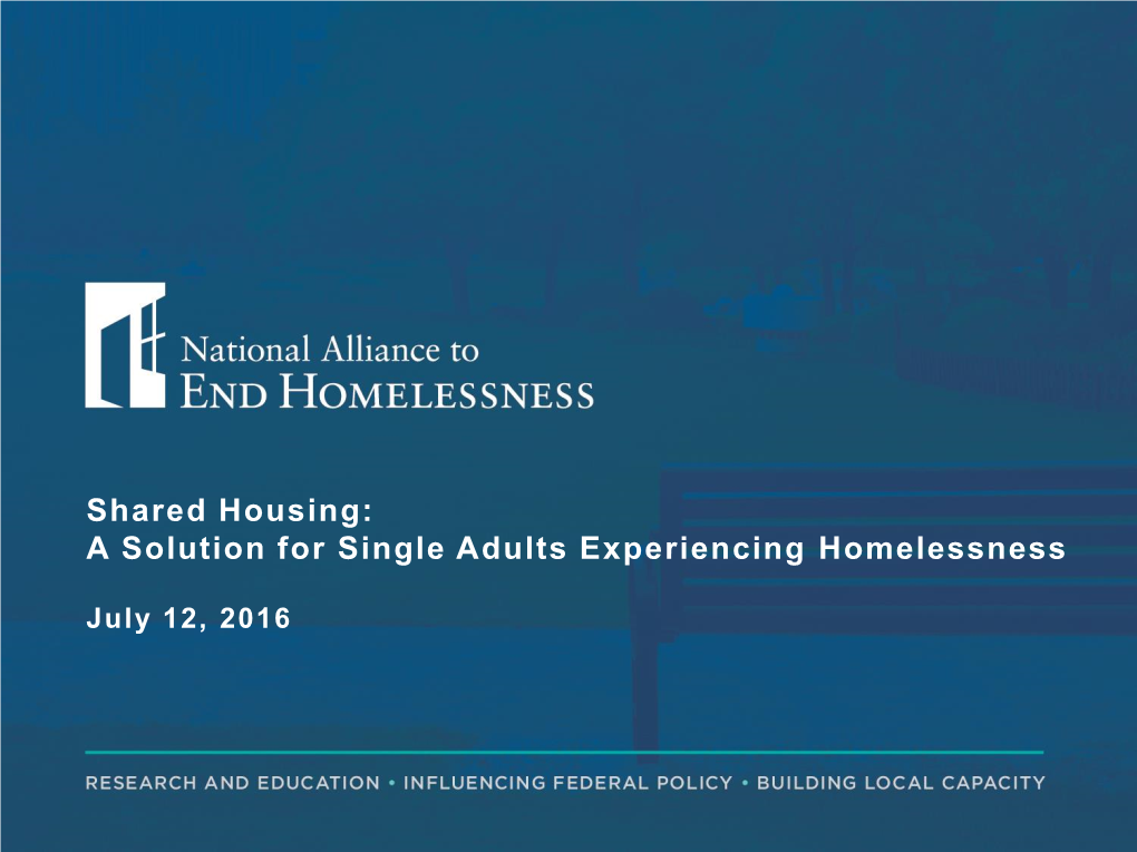 Shared Housing: a Solution for Single Adults Experiencing Homelessness