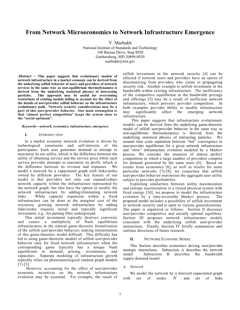 From Network Microeconomics to Network Infrastructure Emergence