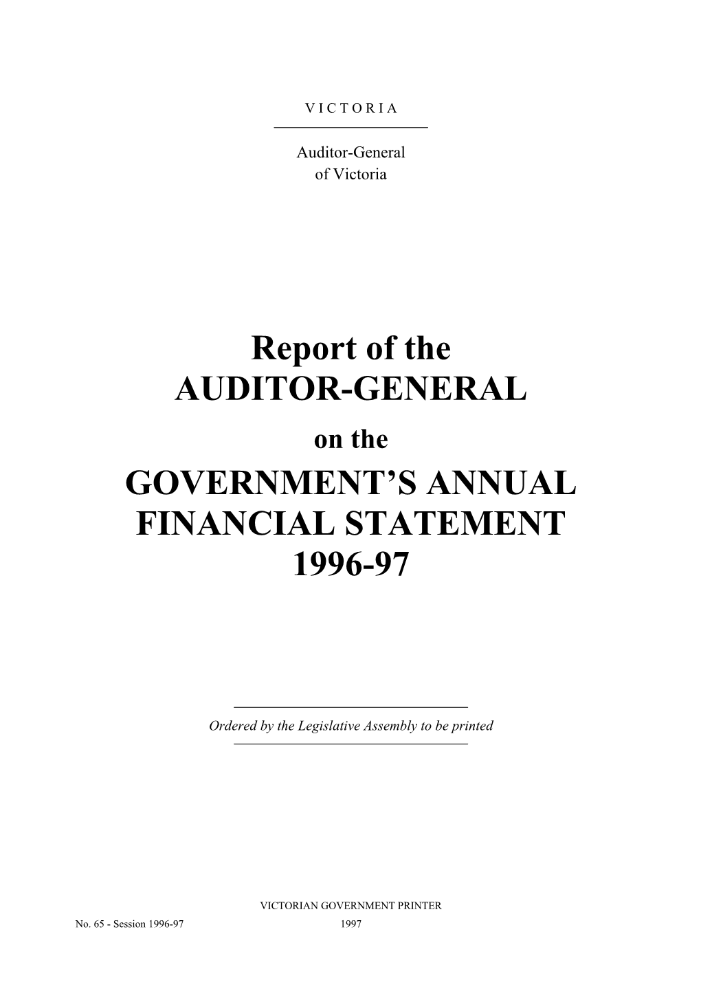 Report of the AUDITOR-GENERAL on the GOVERNMENT's ANNUAL