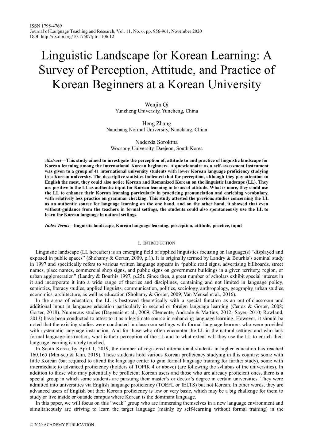 Linguistic Landscape for Korean Learning: a Survey of Perception, Attitude, and Practice of Korean Beginners at a Korean University