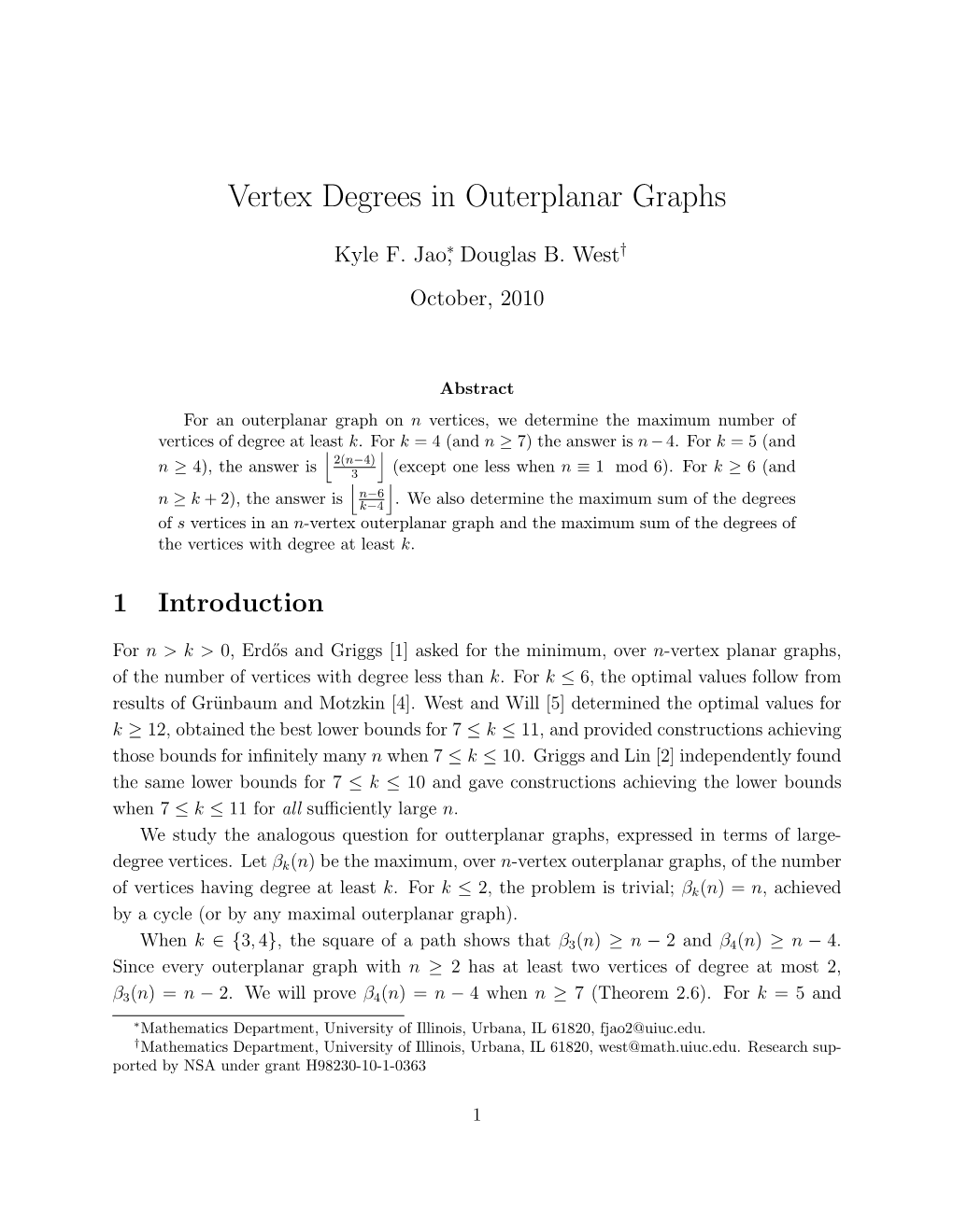 Vertex Degrees in Outerplanar Graphs