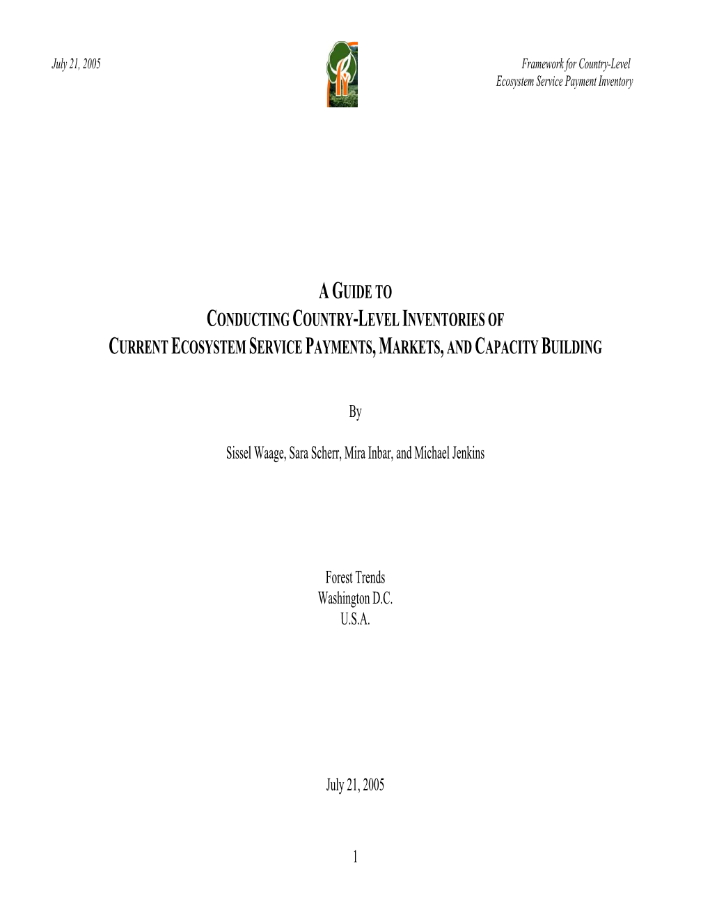 A Guide to Conducting Country-Level Inventories of Current Ecosystem Service Payments, Markets, and Capacity Building