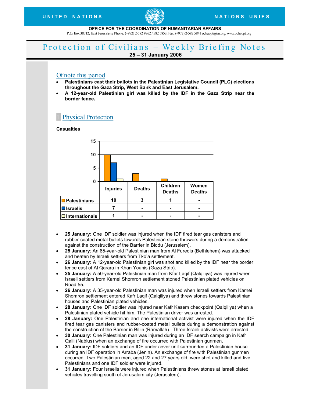 Protection of Civilians – Weekly Briefing Notes 25 – 31 January 2006