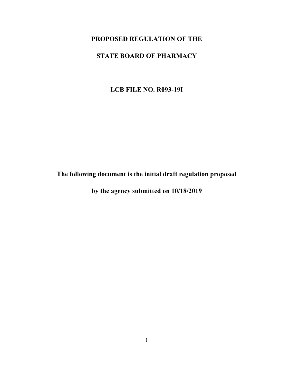 Proposed Regulation of the State Board of Pharmacy