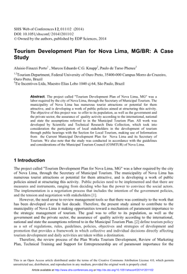 Tourism Development Plan for Nova Lima, MG/BR: a Case Study