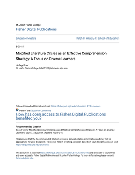 Modified Literature Circles As an Effective Comprehension Strategy: a Focus on Diverse Learners