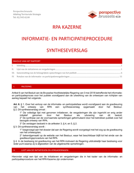 Rpa Kazerne Informatie- En Participatieprocedure Syntheseverslag