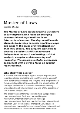 Master of Laws School of Law