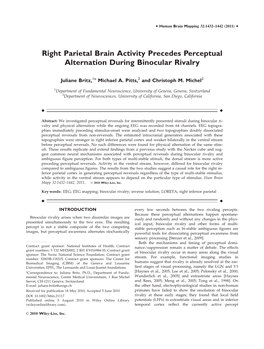 Right Parietal Brain Activity Precedes Perceptual Alternation During Binocular Rivalry