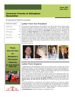 Letter from England Letter from the President American Friends Of