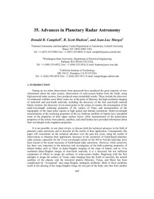 35. Advances in Planetary Radar Astronomy