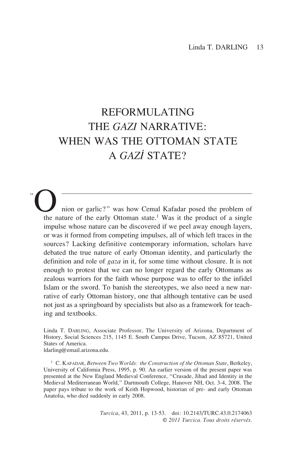 When Was the Ottoman State a Gazi State?