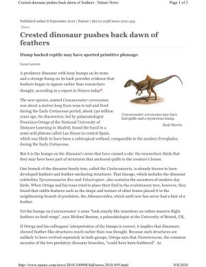 Crested Dinosaur Pushes Back Dawn of Feathers : Nature News Page 1 of 3