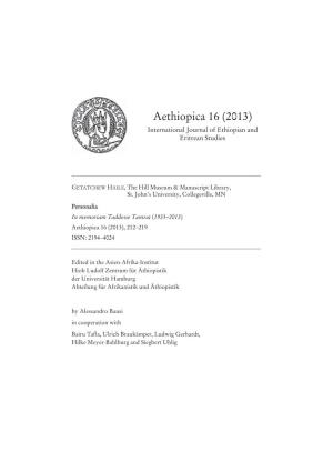 Aethiopica 16 (2013) International Journal of Ethiopian and Eritrean Studies