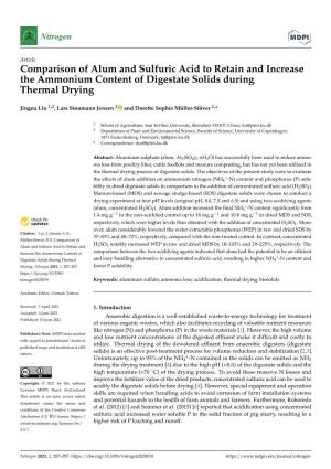 Comparison of Alum and Sulfuric Acid to Retain and Increase the Ammonium Content of Digestate Solids During Thermal Drying