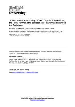 'A Most Active, Enterprising Officer': Captain John Perkins, the Royal