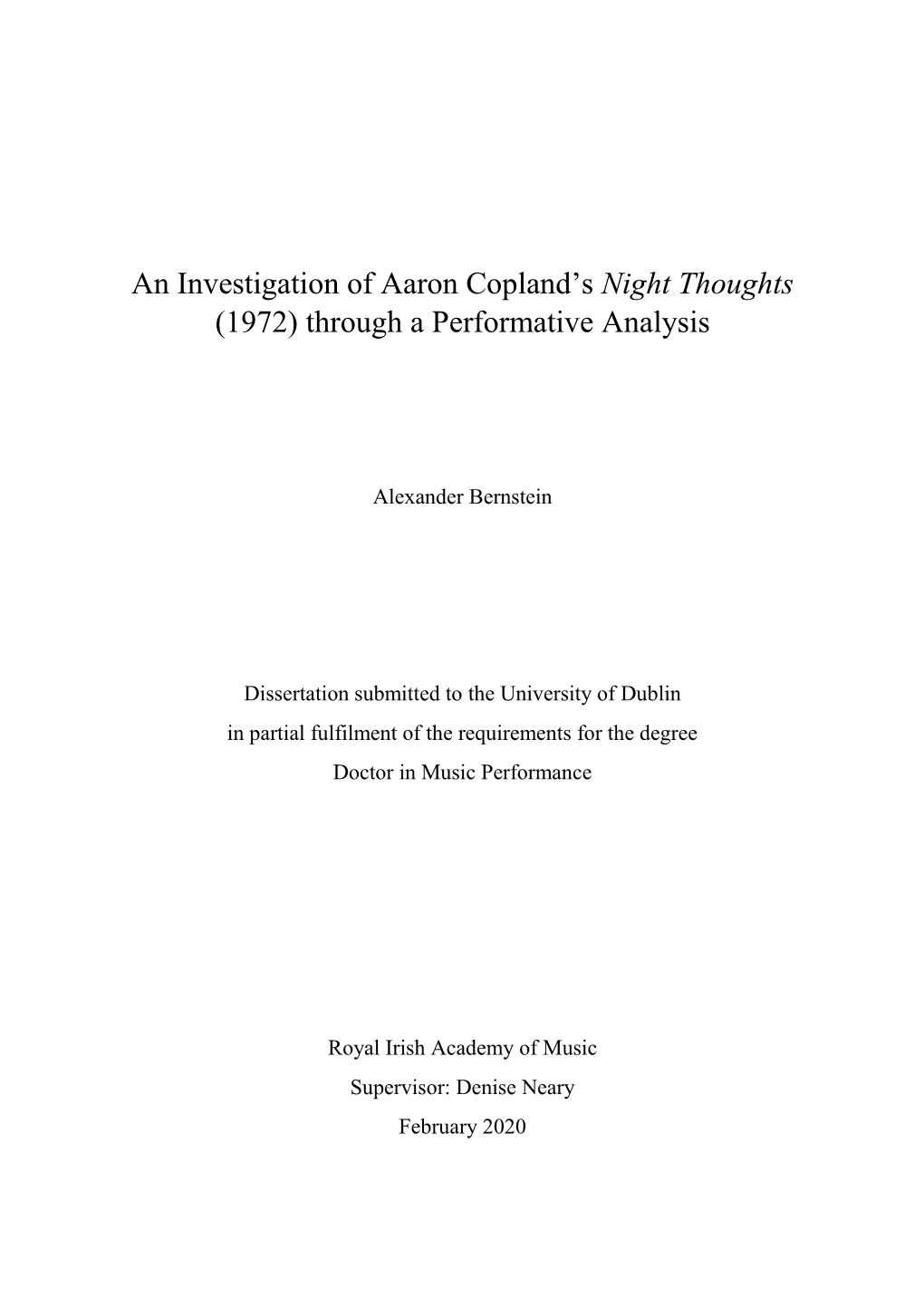 An Investigation of Aaron Copland's Night Thoughts