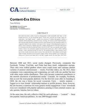 Content-Era Ethics Tess Mcnulty