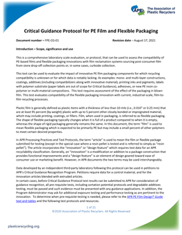 Critical Guidance Protocol for PE Film and Flexible Packaging