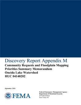 Discovery Report Appendix M Community Requests and Floodplain Mapping Priorities Summary Memorandum Oneida Lake Watershed HUC 04140202
