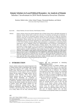 An Analysis of Islamic Scholars' Involvement in 2018 North Sumatra Governor Elec