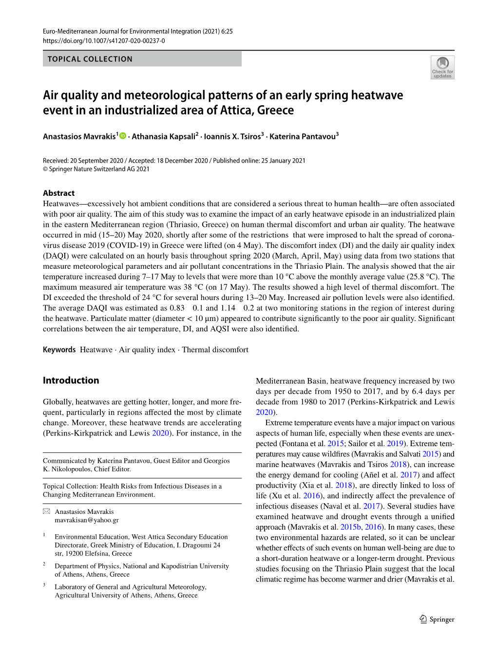 Air Quality and Meteorological Patterns of an Early Spring Heatwave Event in an Industrialized Area of Attica, Greece