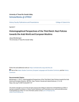 Historiographical Perspectives of the Third Reich: Nazi Policies Towards the Arab World and European Muslims