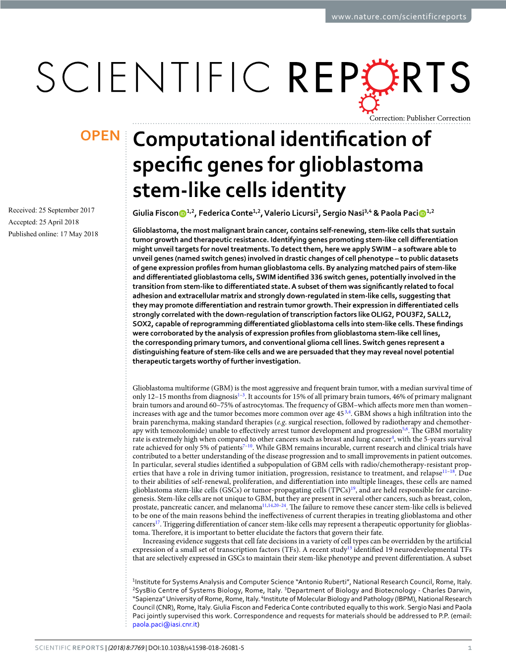 Computational Identification of Specific Genes for Glioblastoma Stem-Like