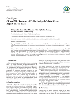 Case Report CT and MRI Features of Pediatric-Aged Colloid Cysts: Report of Two Cases
