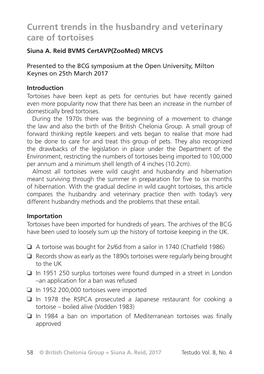 Current Trends in the Husbandry and Veterinary Care of Tortoises Siuna A