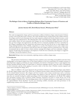 The Refugee Crisis in Kenya: Exploring Refugee-Host Community Causes of Tensions and Conflicts in Kakuma Refugee Camp