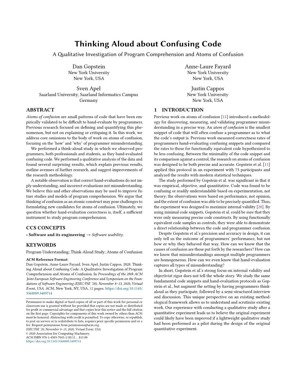 Thinking Aloud About Confusing Code a Qualitative Investigation of Program Comprehension and Atoms of Confusion