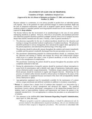 Statement on Safe Use of Propofol, Committee of Origin Ambulatory