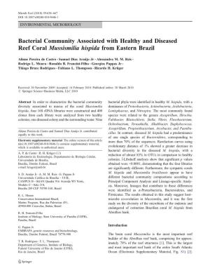 Bacterial Community Associated with Healthy and Diseased Reef Coral Mussismilia Hispida from Eastern Brazil